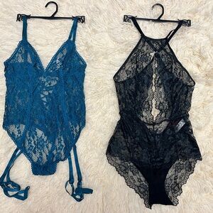 Adore Me Turquoise & Black Lace Lingerie Bodysuits 2 pieces Size S